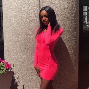 Hot Pink Bodycon Half Zip Up Dress